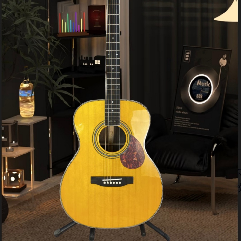 Musical Instrument With Strings - 手作りの黄色いアコースティックギター、6弦、ガードプレート付き、スプルーストップナット、初心者やプロに最適