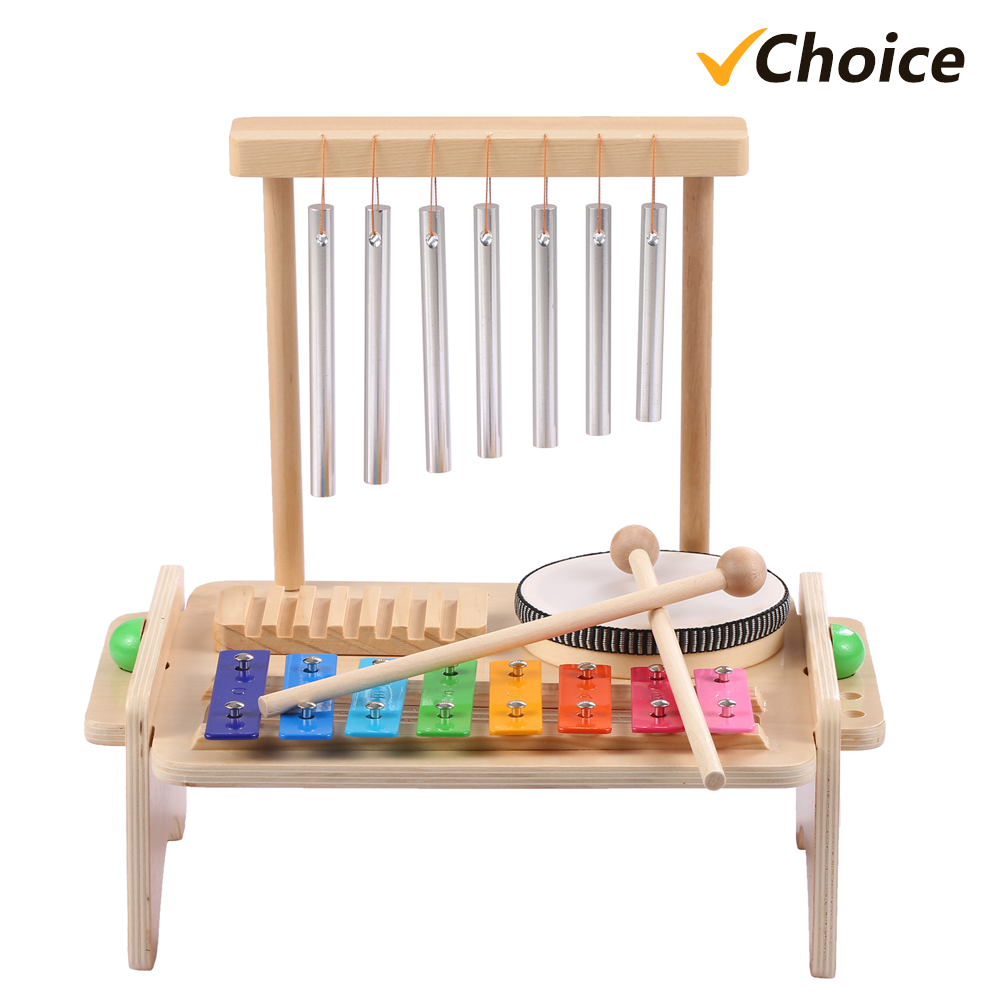 Musical Instrument Xylophone - ウィンドチャイムxylophoneドラムセット子供用、ウッドギロスクレーパー、4-in-1ミュージカル楽器セット、2本付き
