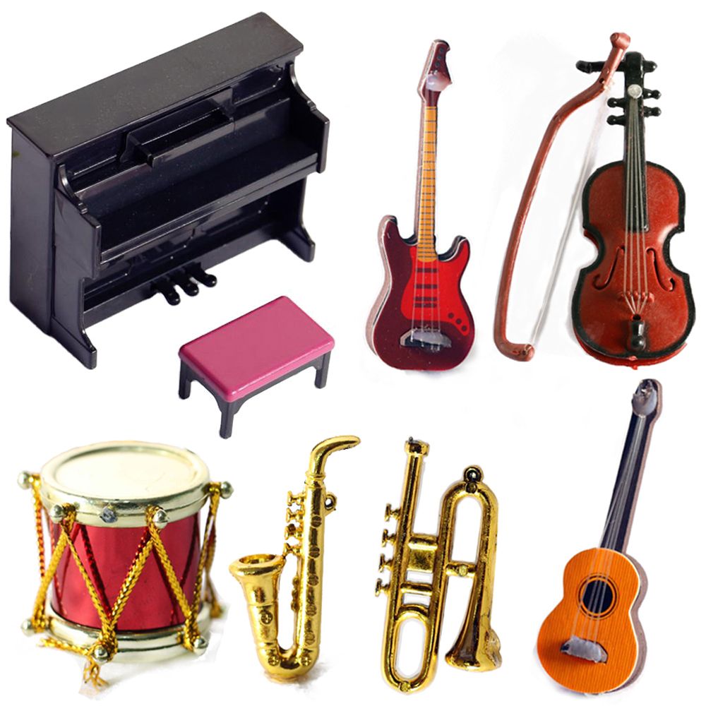 Musical Instrument Organ - アクセサリー付きのミニチュア人形,楽器,1/12スケール,ピアノ,ギター,ドラム,マイク,サックス,トランペットモデル