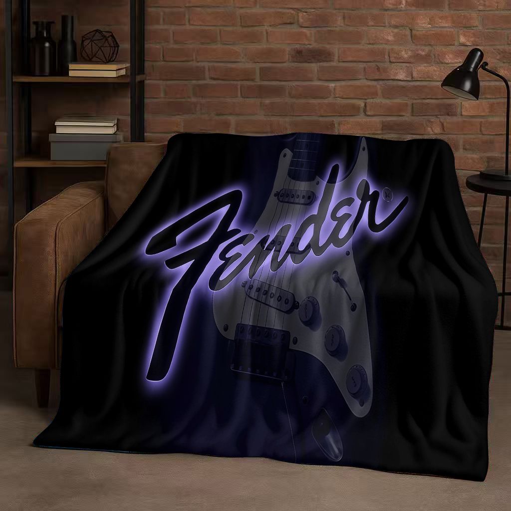 Musical Instrument Sign - HD F-Fender ギター楽器サインフランネルブランケット、超柔らかく暖かいプラッシュスロー、自宅の寝室のベッドソファカバーオフィス用