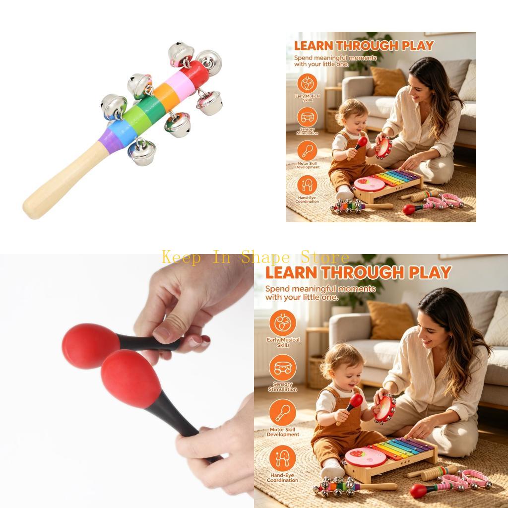 Musical Instrument Groups - U1JC 楽器セット ハンドベル タンバリン 早期教育ドラムおもちゃ 耐久性