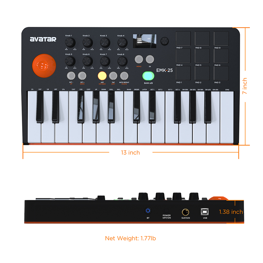 25キー、9つのバックライト付きビートパッド、OLEDディス - Musical Instrument Keyboard のレビューと価格
