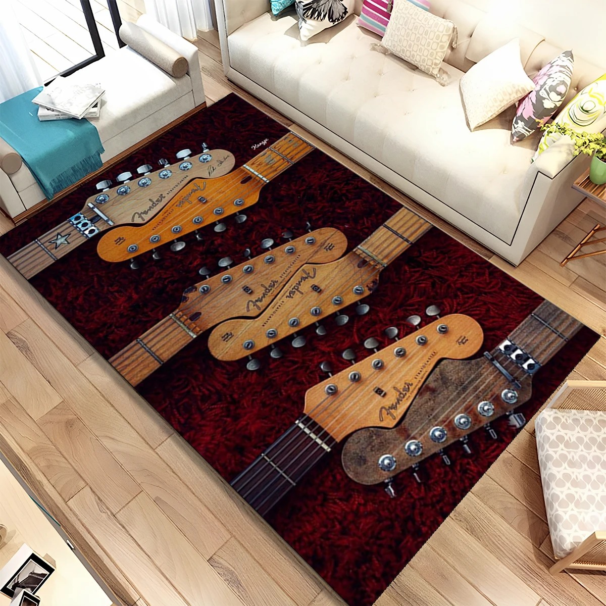 3D ギターベース楽器フェンダー音楽サインカーペットラグリビ - Musical Instrument Sign のレビューと価格