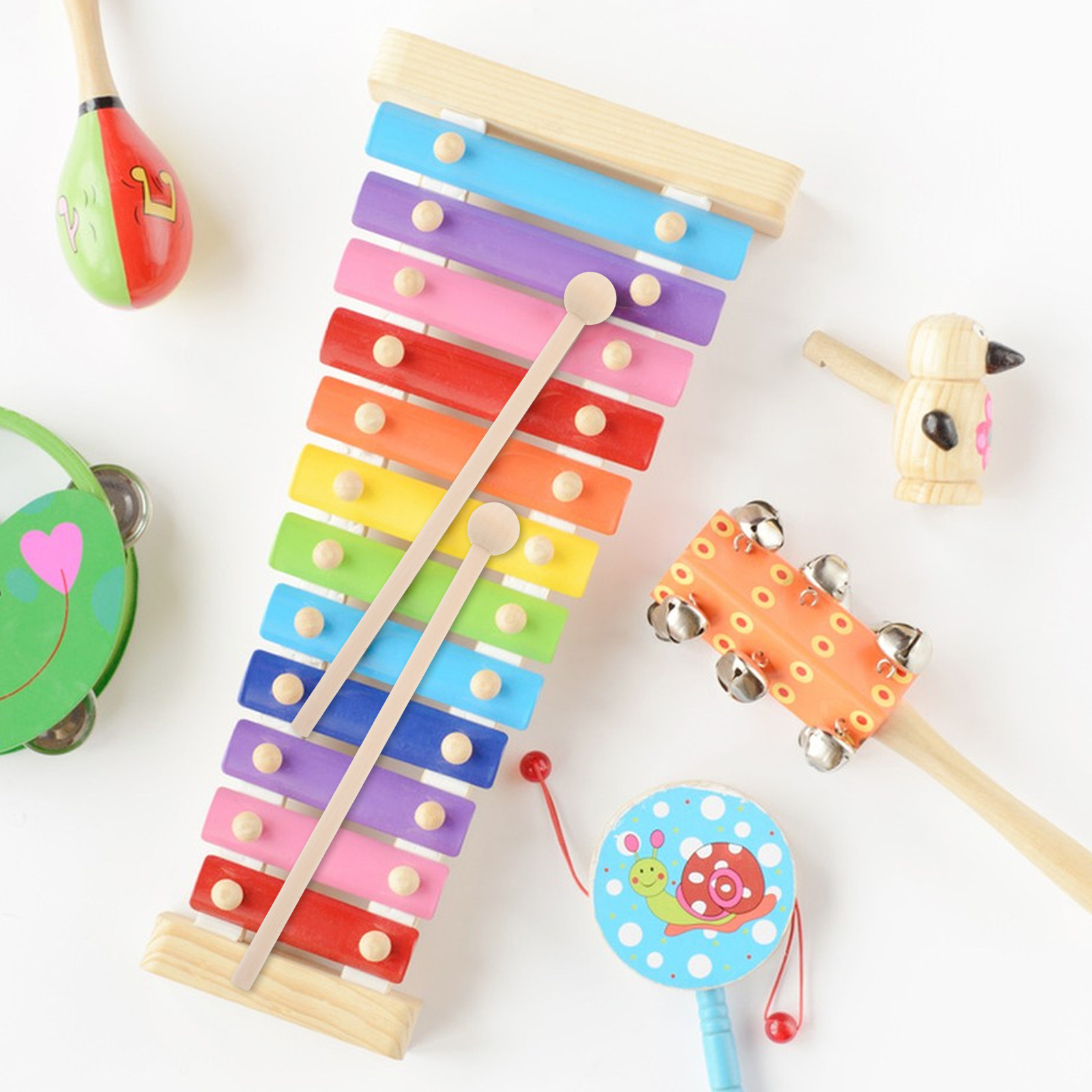 10 個子供サイズの木製マレットパーカッションドラムスティッ - Musical Instrument Xylophone のレビューと価格